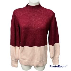 MICHAEL Michael Kors Maroon & Light Pink Colorblock Sweater - Size Medium